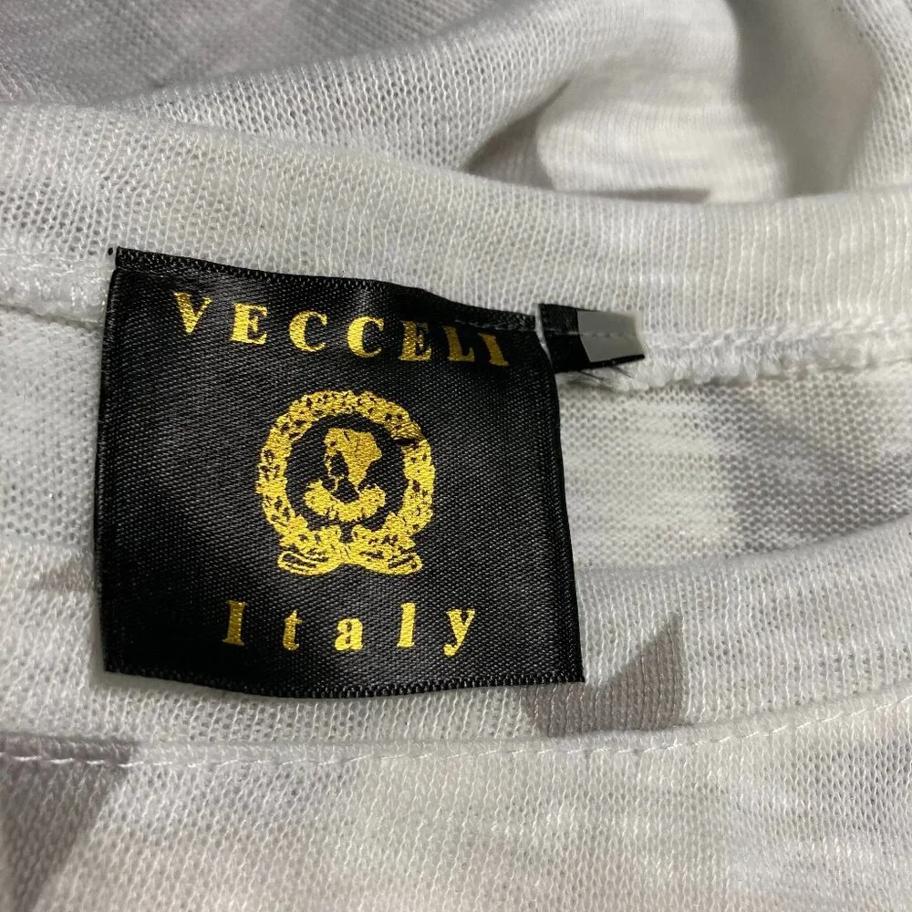 Vecceli Italy Knit Top Long Roll Tab Sleeve Two Tones Stars White High Low Hem - Picture 5 of 10